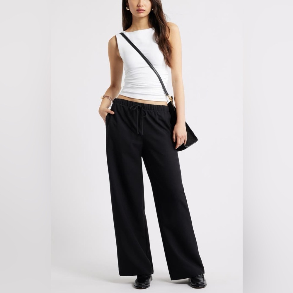 Open Edit Icon Pull On Wide Leg Satin like Pants